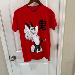 Threadless Demon Oni Graphic T-Shirt Red Tyler DeBerry Art Women’s Small